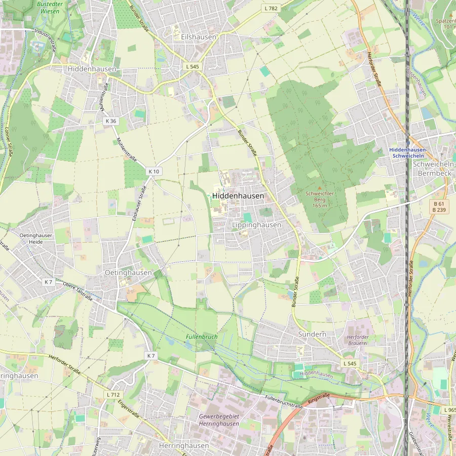 Karte mit dem Standort von Malermeister Anton Maas zwischen Bielefeld und Herford